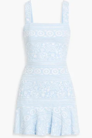ALICE+OLIVIA Alice Olivia - Kaidra ruffled embroidered cotton mini dress - Blue