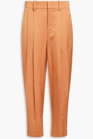 Vince Cropped pleated woven tapered pants - Brown