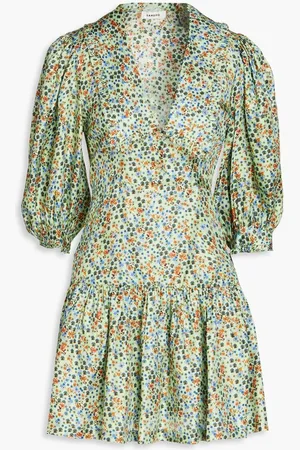 Sandro Floral-print silk-twill mini dress - Green