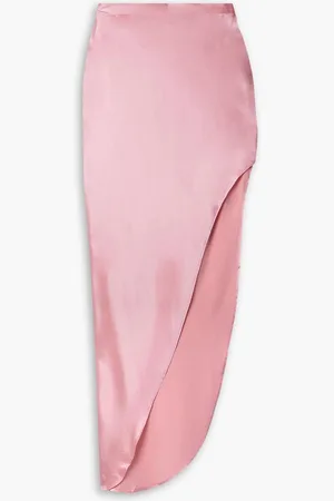 FLEUR DU MAL Asymmetric silk-blend satin midi skirt - Pink