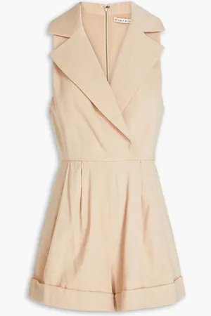 ALICE+OLIVIA Alice Olivia - Merritt pleated linen-blend playsuit - Neutral
