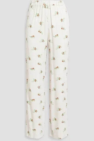 Sleeper Floral-print charmeuse pajama pants - White
