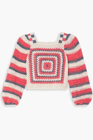 ULLA JOHNSON Beso cropped striped crocheted cotton sweater - Pink