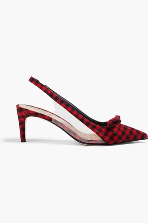 RED(V) Gingham tweed and PVC slingback pumps