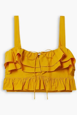 Jason Wu Cropped ruffled cotton-poplin top - Yellow