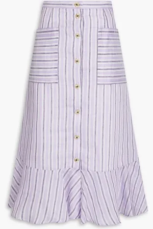 Sandro Striped linen-blend gauze midi skirt - Purple