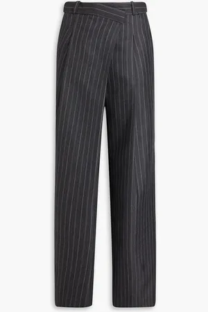 Simkhai Tayler pleated pinstriped wool-blend twill wide-leg pants - Gray