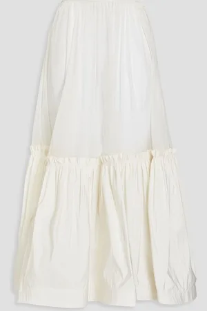 Tory Burch Gathered cotton-blend tulle and taffeta midi skirt - White