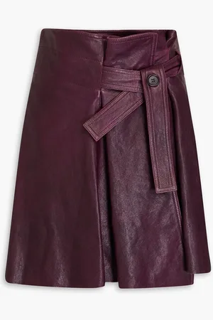 Chloé Belted pleated leather mini skirt - Purple