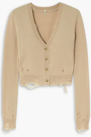 R13 Cropped distressed wool cardigan - Neutral