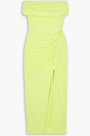 Self-Portrait Off-the-shoulder ruched stretch-jersey midi dress - Green