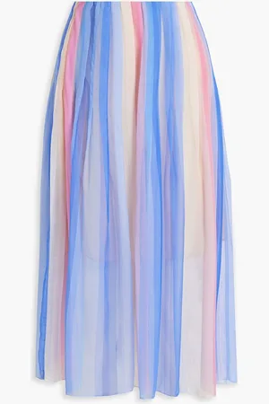 Oscar de la Renta Pleated striped silk-chiffon midi skirt