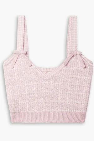 LOVESHACKFANCY Tilien cropped metallic checked knitted top - Pink