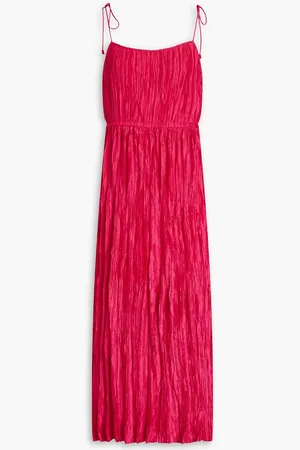 ULLA JOHNSON Orla plissé-satin midi dress - Pink