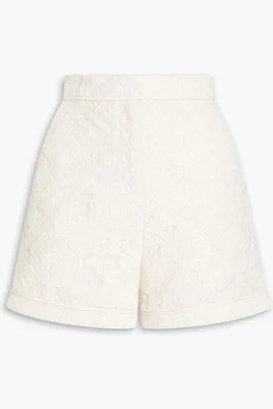Maje Sequin-embellished embroidered tulle shorts - White