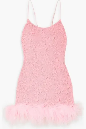 Leslie Amon Laurie feather-trimmed stretch-jacquard mini dress