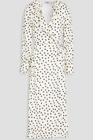 Claudie Pierlot Ruffled polka-dot twill midi wrap dress - White