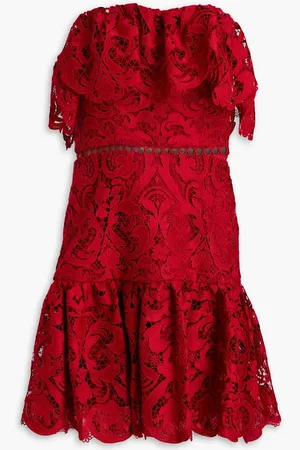 Ml Monique Lhuillier Strapless ruffled lace mini dress