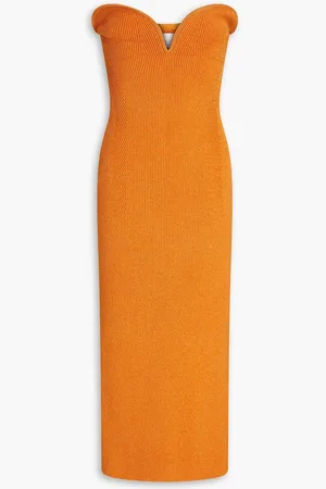 GALVAN Strapless ribbed-knit midi dress