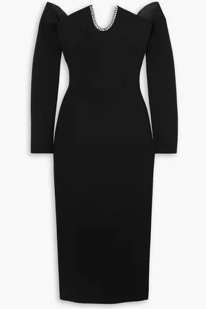 Safiyaa Bessy off-the-shoulder embellished stretch-crepe midi dress