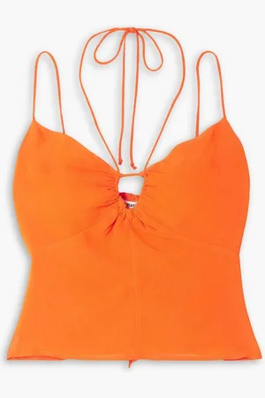 Reformation Octavia shirred georgette halterneck top