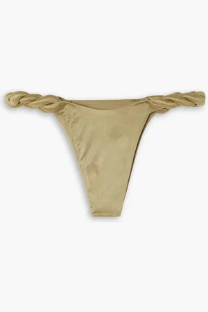 Isa Boulder Metallic twisted stretch-satin low-rise bikini briefs - Green