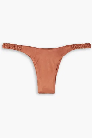 Isa Boulder Highweave stretch-satin low-rise bikini briefs - Brown