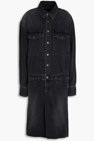 PETAR PETROV Faded pleated denim midi shirt dress - Gray