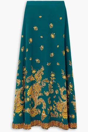 Etro Ruffled paisley-print silk crepe de chine maxi skirt - Blue