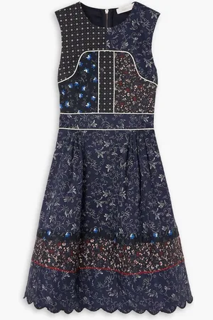 See by Chloé Patchwork-effect floral-print cotton-poplin dress - Blue