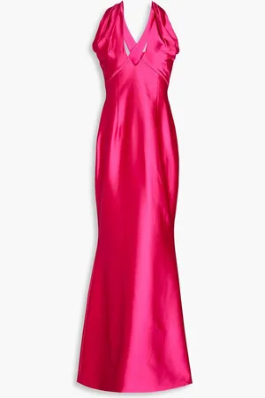 Rasario Fluted satin halterneck gown - Pink