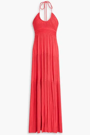 A.L.C. Cecilia tiered plissé-crepe halterneck maxi dress - Orange