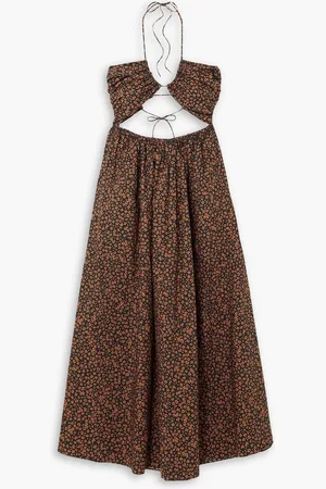 MATTEAU Cutout floral-print cotton-poplin maxi dress - Brown