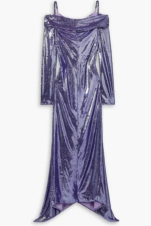 The Attico Fanny cold-shoulder sequined crepe de chine gown - Purple