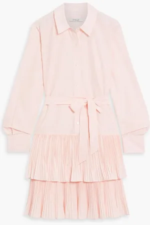 Derek Lam Stirling tiered plissé-poplin mini shirt dress - Pink