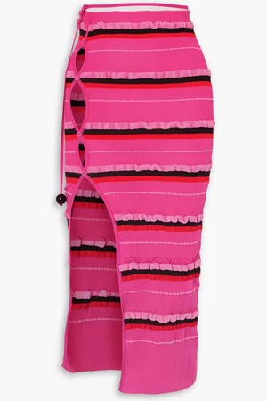 Jacquemus Concha cutout striped ruched seersucker midi skirt - Pink