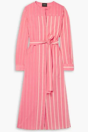 AKRIS Striped cotton-voile midi shirt dress - Pink