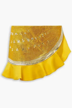 AREA Asymmetric crystal-embellished wool-blend mini skirt
