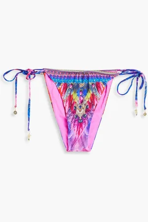 Camilla Crystal-embellished printed mid-rise bikini briefs - Pink