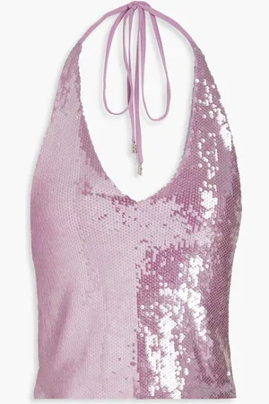 ROTATE Kia sequined jersey halterneck top - Purple