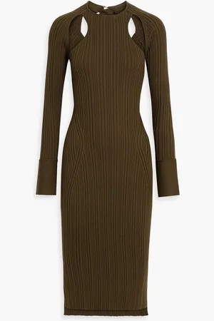 3.1 Phillip Lim Cutout ribbed-knit wool-blend midi dress - Green