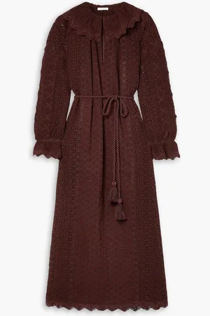 Doen Persephone belted broderie anglaise cotton maxi dress - Brown