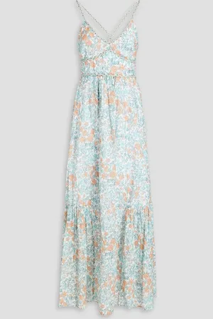 Claudie Pierlot Lace-up floral-print cotton maxi dress - Blue