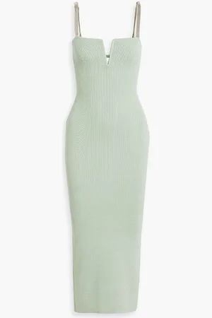 GALVAN Ophelia chain-trimmed ribbed-knit midi dress - Green