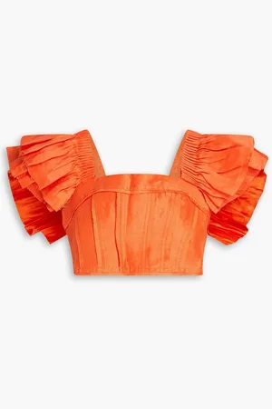 AJE Imagine cropped ruffled linen-blend top