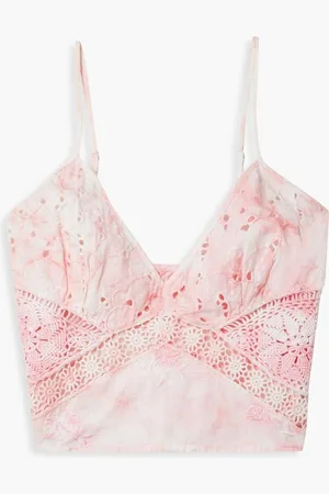 LOVESHACKFANCY Mizu cropped tie-dyed broderie anglaise cotton top - Pink