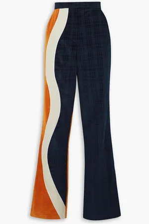 Ahluwalia Tosin cotton-blend velvet and twill flared pants - Blue