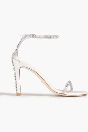Stuart Weitzman PVC-trimmed crystal-embellished leather sandals - White