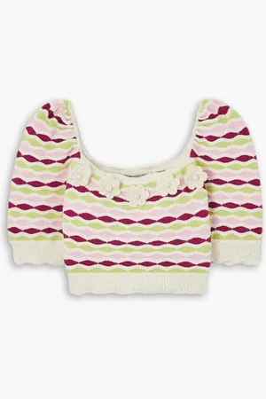 Alessandra Rich Cropped embroidered wool-trimmed cotton-blend top - Pink