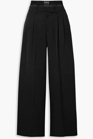 Alexander Wang Layered satin-trimmed wool-twill wide-leg pants